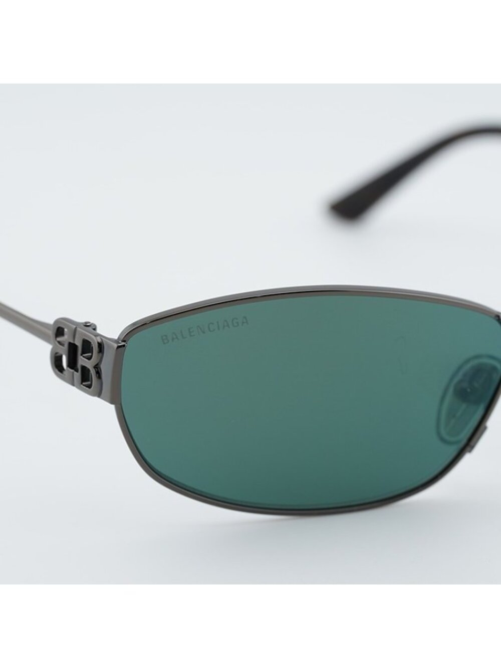Balenciaga BB0336S 005 Unisex Sunglasses Grey Oval Frame, Green Lenses - Picture 9 of 11